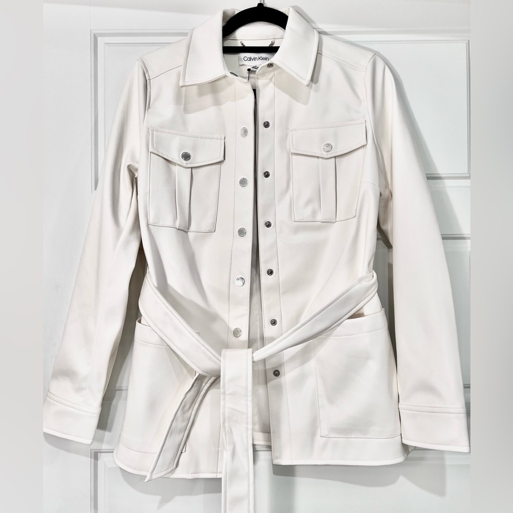 NWT Calvin Klein White Faux Leather Jacket - Size 4